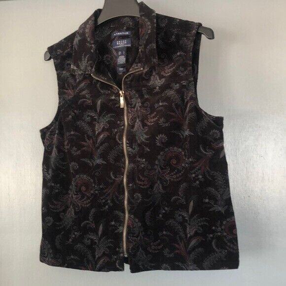 CRAZY HORSE By Liz Claiborne Woman's Sz L Black Floral Paisley Corduroy Vest - Picture 1 of 6